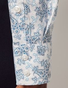 Semi-Fitted White & Blue Paisley Shirt