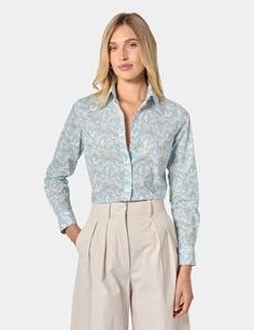 Semi-Fitted White & Green Floral Shirt