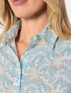 Semi-Fitted White & Green Floral Shirt