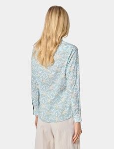 Semi-Fitted White & Green Floral Shirt