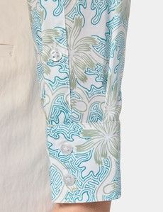 Semi-Fitted White & Green Floral Shirt