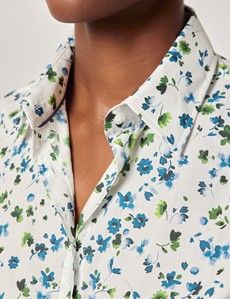 Semi-Fitted White & Blue Floral Shirt