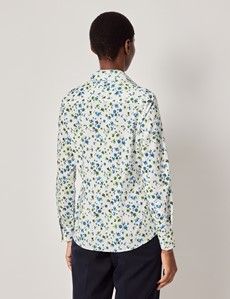 Semi-Fitted White & Blue Floral Shirt