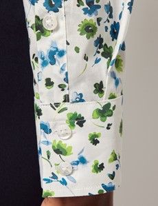 Semi-Fitted White & Blue Floral Shirt