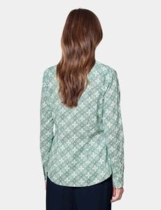 Semi-Fitted Green & White Floral Geo Shirt