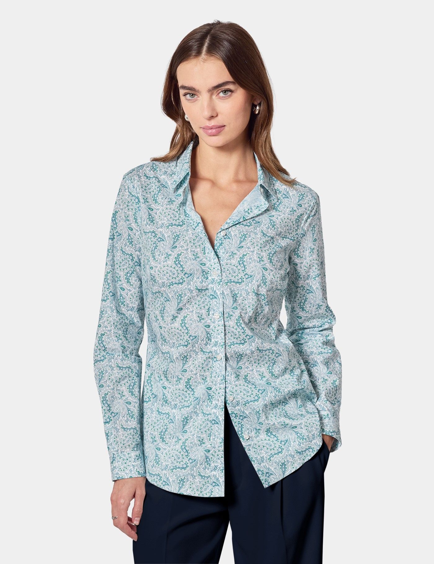 Semi-Fitted White & Blue Paisley Shirt