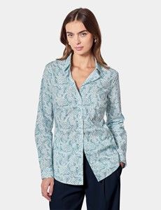 Semi-Fitted White & Blue Paisley Shirt