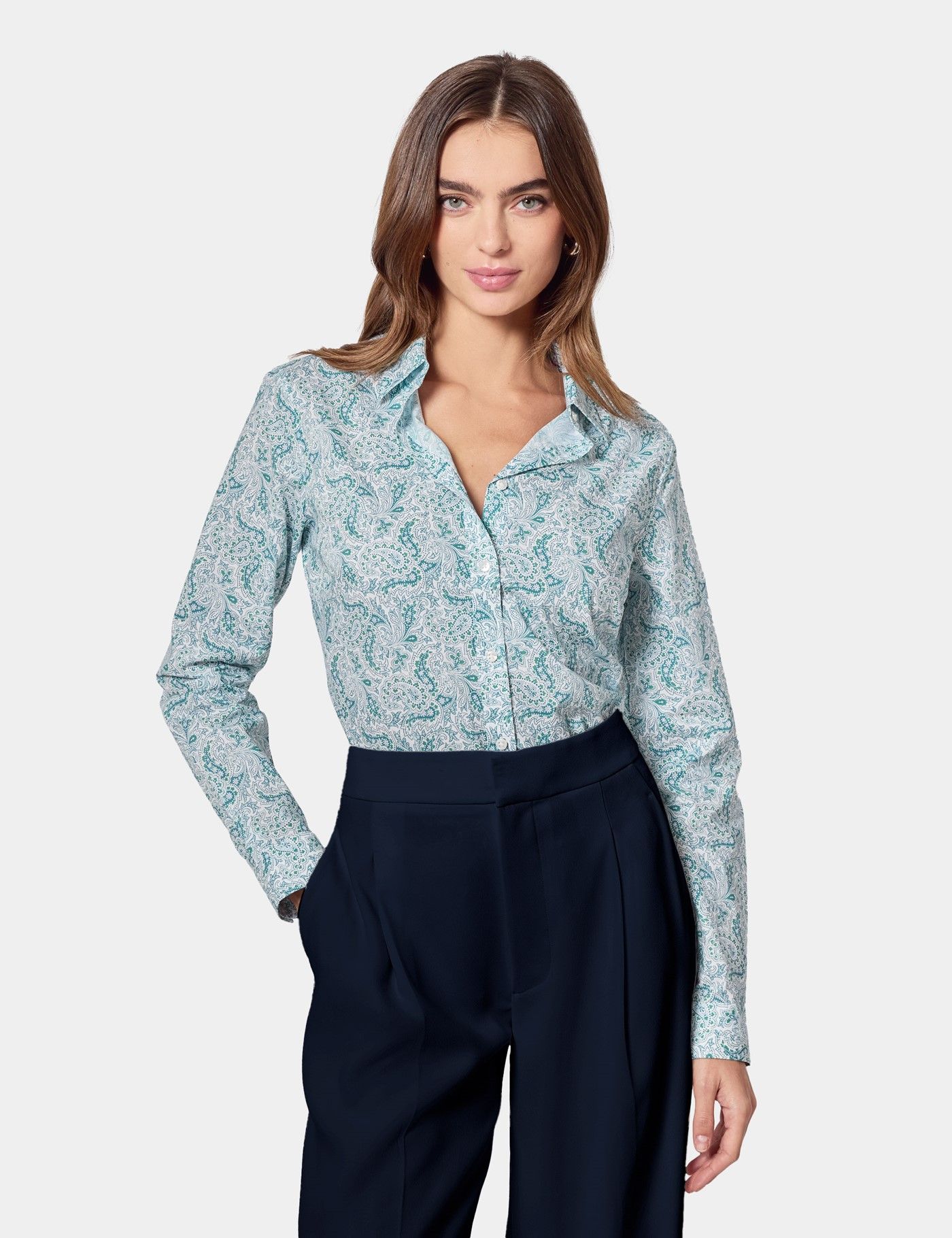 Semi-Fitted White & Blue Paisley Shirt-preview