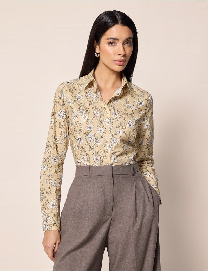 Semi-Fitted Yellow & White Floral Shirt