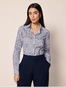 Semi-Fitted White & Purple Paisley Shirt