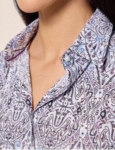 Semi-Fitted White & Purple Paisley Shirt