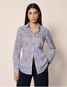 Semi-Fitted White & Purple Paisley Shirt
