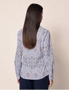 Semi-Fitted White & Purple Paisley Shirt