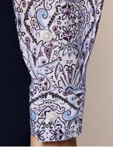 Semi-Fitted White & Purple Paisley Shirt