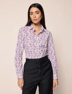 Semi-Fitted White & Wine Floral Shirt