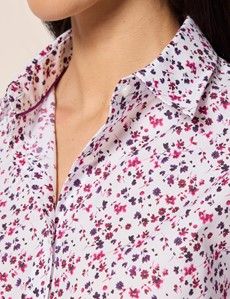 Semi-Fitted White & Wine Floral Shirt