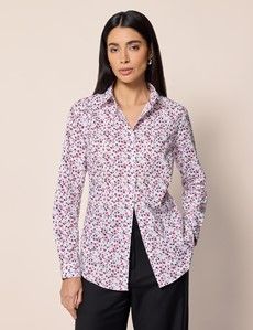 Semi-Fitted White & Wine Floral Shirt