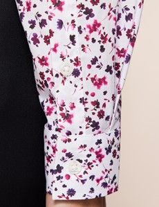 Semi-Fitted White & Wine Floral Shirt