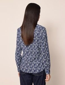 Semi-Fitted Navy & White Floral Shirt