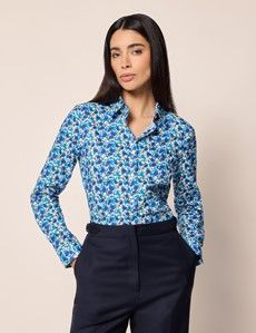 Semi-Fitted Blue & Green Floral Shirt