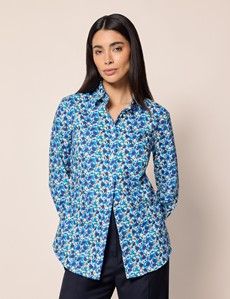 Semi-Fitted Blue & Green Floral Shirt