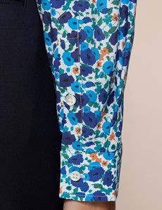 Semi-Fitted Blue & Green Floral Shirt
