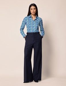 Semi-Fitted Blue & Green Floral Shirt