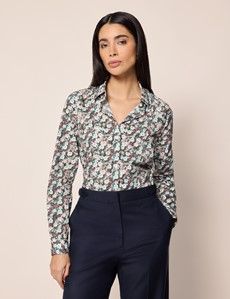 Semi-Fitted White & Black Floral Shirt