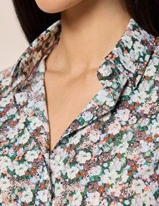 Semi-Fitted White & Black Floral Shirt
