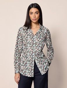 Semi-Fitted White & Black Floral Shirt