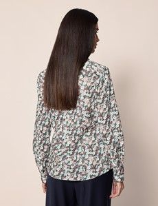 Semi-Fitted White & Black Floral Shirt
