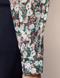 Semi-Fitted White & Black Floral Shirt