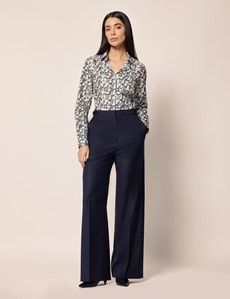 Semi-Fitted White & Black Floral Shirt