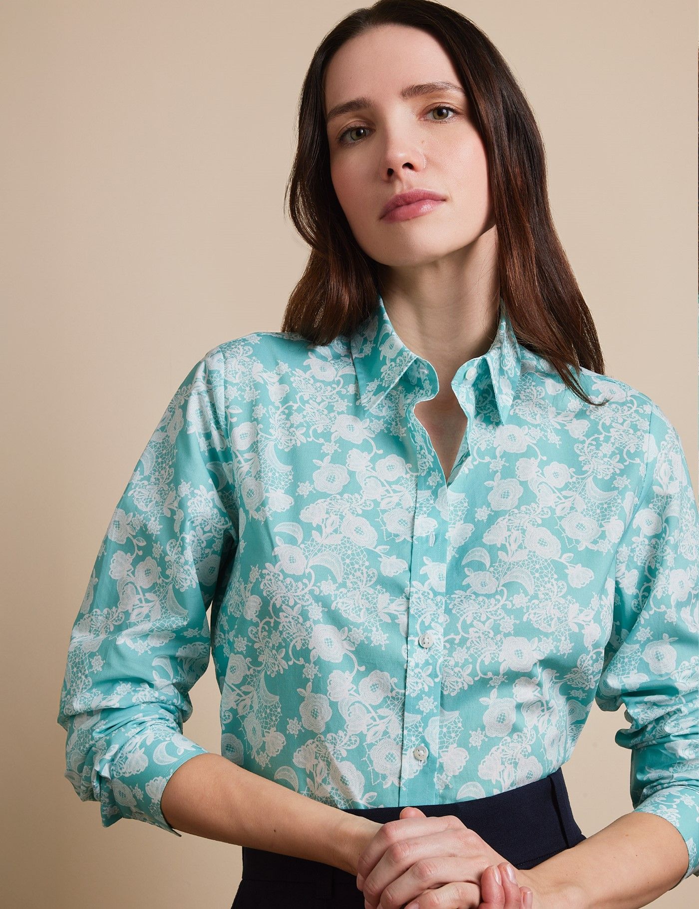 Fitted White & Green Vintage Floral Shirt