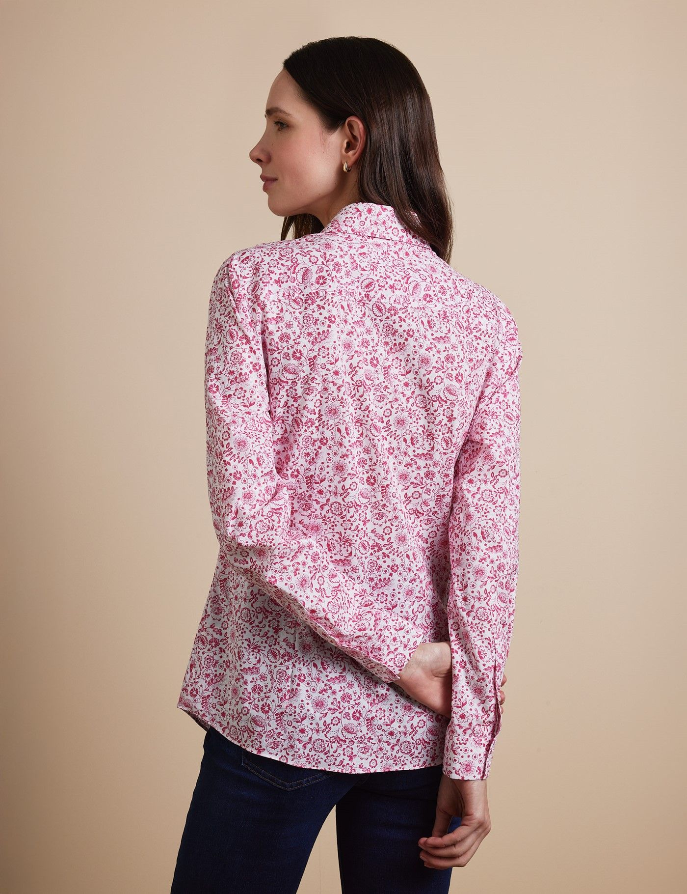 Cream & Black Floral Semi-Fitted Cotton Shirt