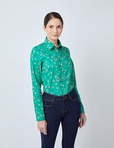 Semi-Fitted Green & Pink Floral Shirt
