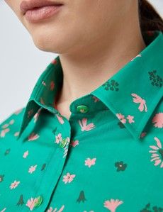 Semi-Fitted Green & Pink Floral Shirt