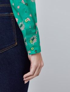 Semi-Fitted Green & Pink Floral Shirt