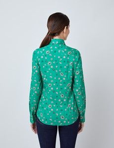 Semi-Fitted Green & Pink Floral Shirt