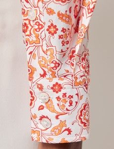 Semi-Fitted White & Red Abstract Shirt