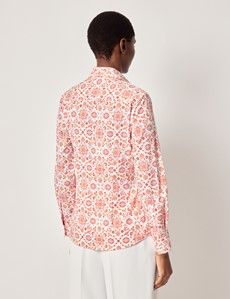 Semi-Fitted White & Red Abstract Shirt