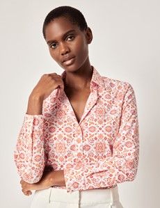 Semi-Fitted White & Red Abstract Shirt