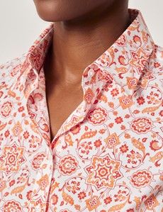 Semi-Fitted White & Red Abstract Shirt