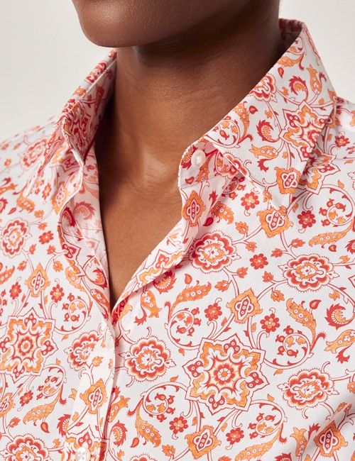 White & Red Abstract Cotton Semi-Fitted Shirt-preview