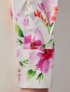 Semi-Fitted Cream & Pink Floral Shirt