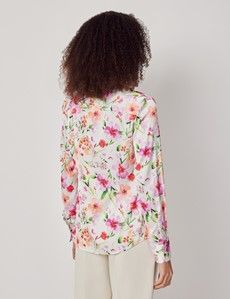Semi-Fitted Cream & Pink Floral Shirt