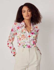Semi-Fitted Cream & Pink Floral Shirt