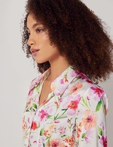 Semi-Fitted Cream & Pink Floral Shirt