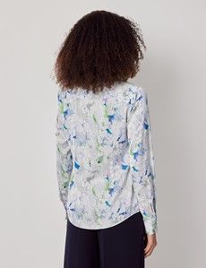 Semi-Fitted White & Green Floral Shirt