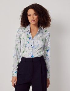 Semi-Fitted White & Green Floral Shirt